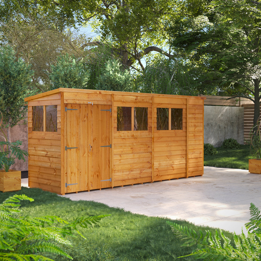 Powersheds 14 x 6ft Timber Overlap Pent Garden Shed, Double Doors