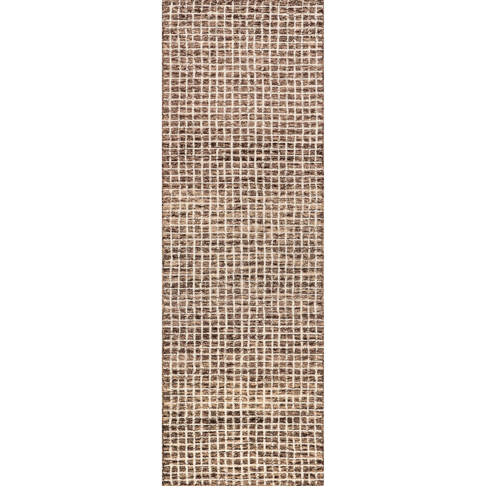 Katasha Checked Wool Brown Area Rug, Runner 2'6" x 10'