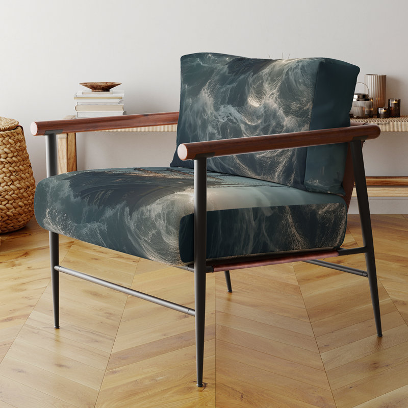 Navire au milieu d'une tempête I - Chaise rembourrée avec accoudoirs bord de mer, chaise d'appoint de plage moderne, Noir