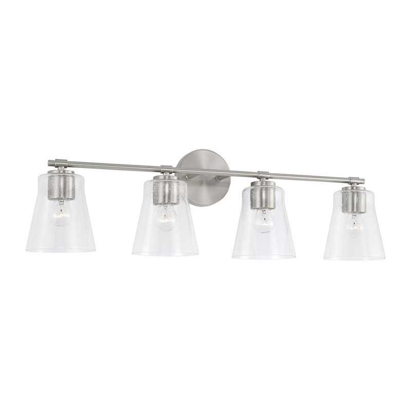 Brushed Nickel 4-Light Vanity Fixture with Clear Seeded Glass