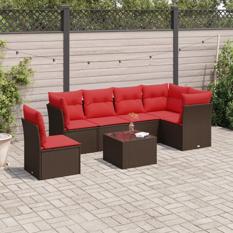  Ensemble de canapé de patio 7 pièces avec coussins en rotin de polyester noir