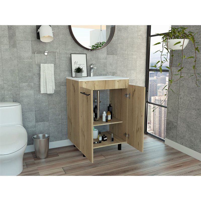 18.10'' Single Bathroom Vanity with Ceramic Top, Light Oak