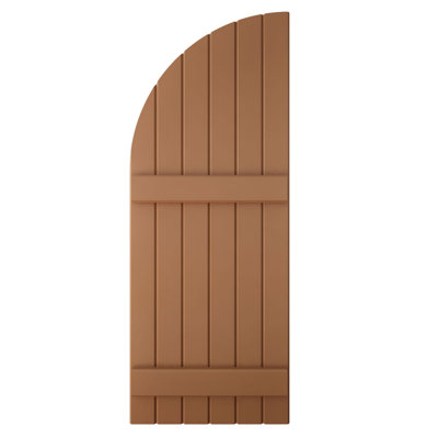 AmeriCraft Real Wood Six Board (2 Batten), Joined Exterior, Arch Top Joined Board-n-Batten Shutters, 21"W x 37"H, Burnt Toffee, (Per Pair)