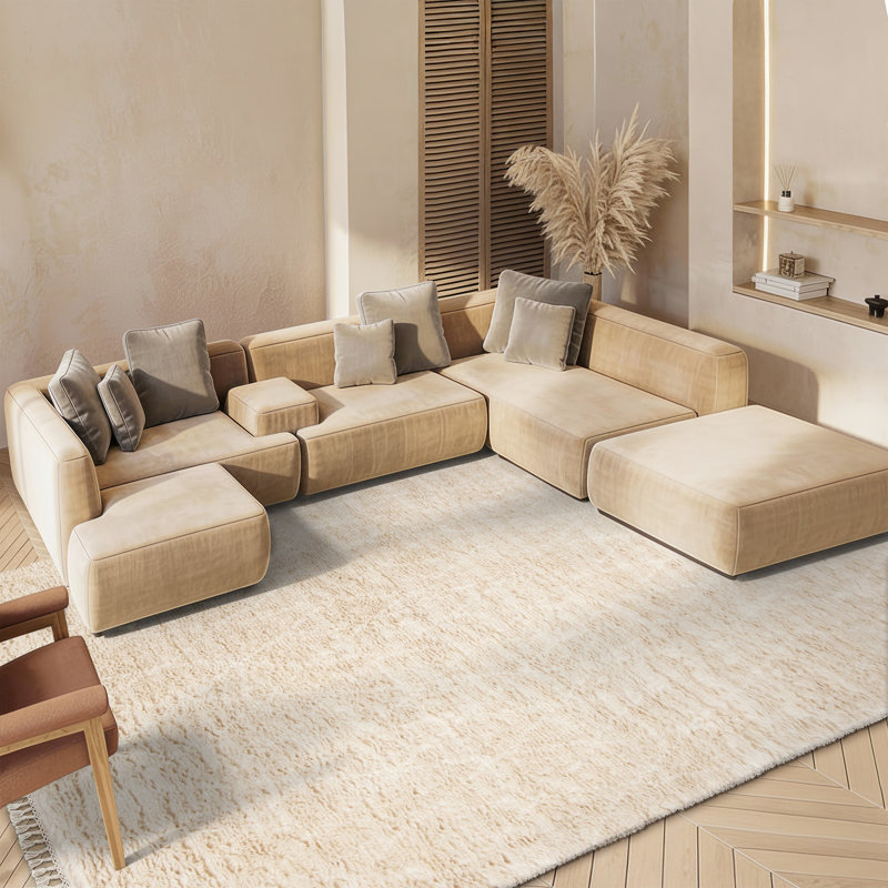 Tapis ivoire / beige en laine et coton touffeté à la main Powell