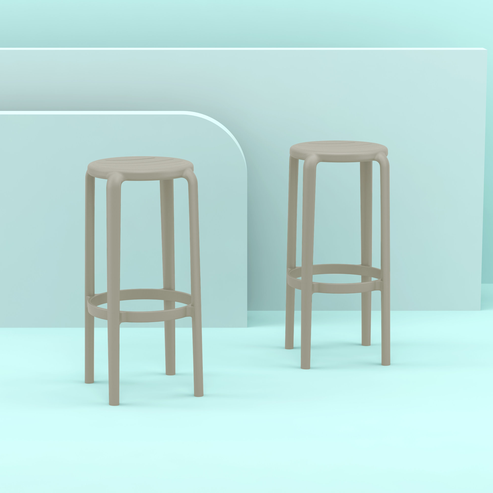 Awan Backless Outdoor Bar Stool, Taupe, 29.75"