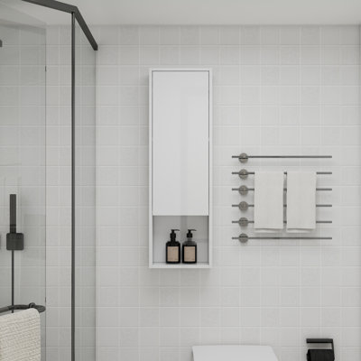 Bathroom Cabinet 12" Glossy White 1 Piece White Wall-Mounted Design