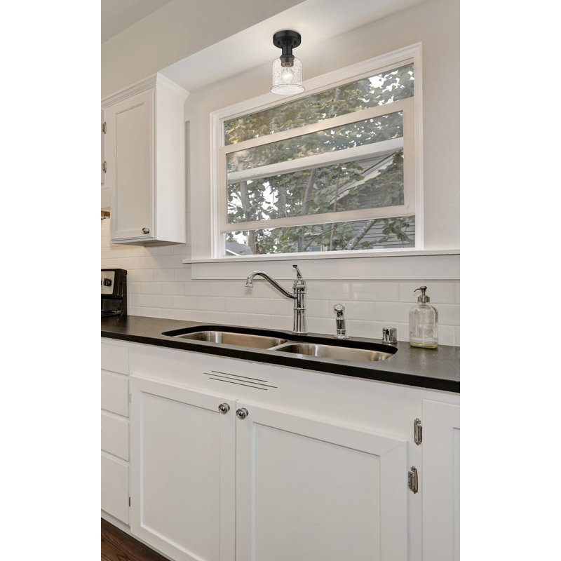 Alhana Glass Semi Flush Mount, Matte Black