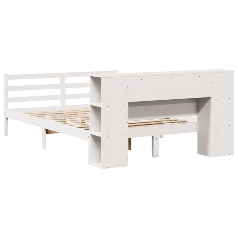 Bookcase Bed Without Mattress Solid Wood Pine, White, 126 x 219.5 cm