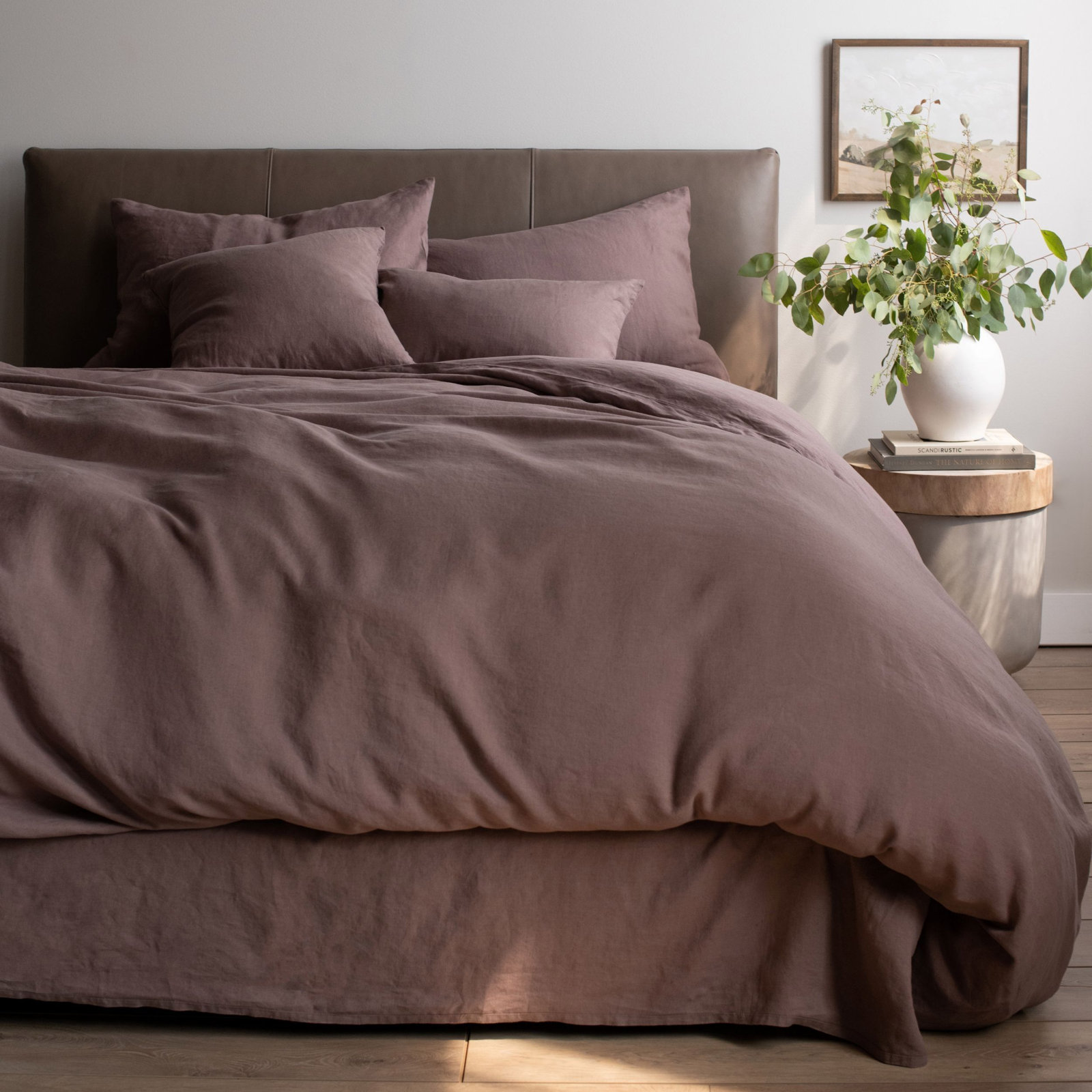 100% French Linen Duvet Cover & Sham Set, Queen Duvet Cover + 2 Standard Pillow Shams, Clove