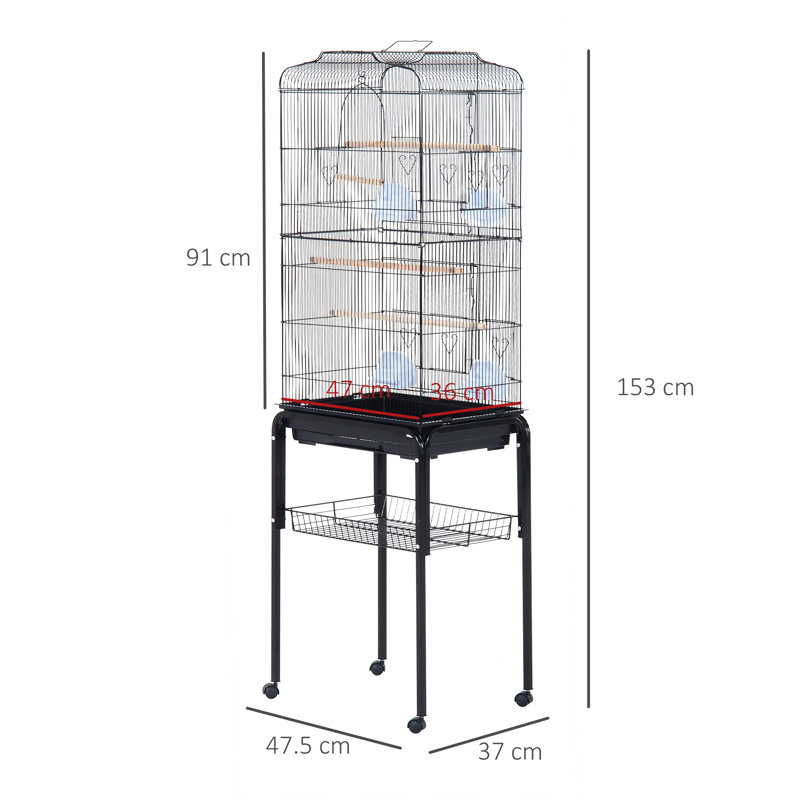 Guadalupe 153cm Flat Top Floor Bird Cage with Wheels, Black