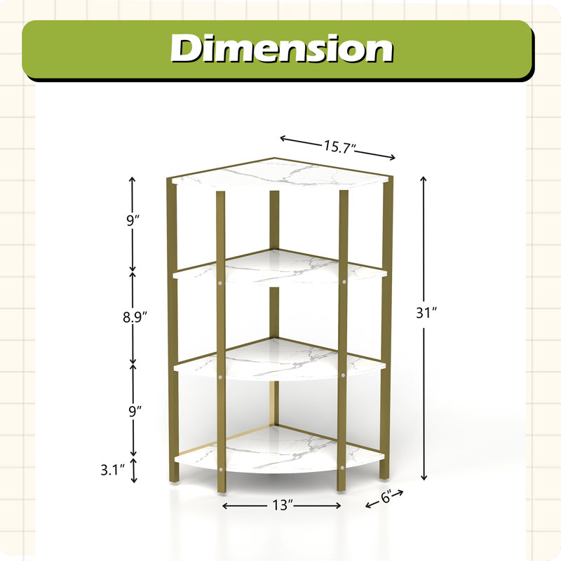 4-Tier Corner Open Shelf,Bookcase Freestanding Shelving Unit