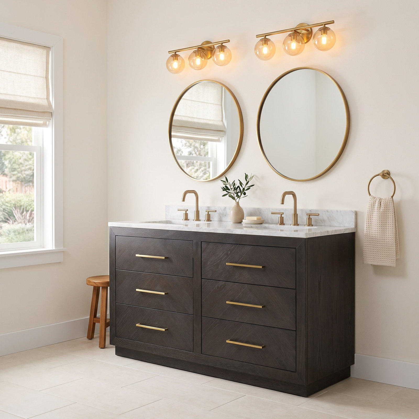 Rumalda 60'' Double Bathroom Vanity, Dark Oak