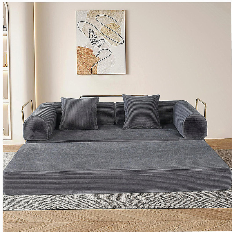 Canapé-lit 2 en 1 pliable, canapé-lit convertible pliable sans os de 75 pouces, canapé-lit en mousse à mémoire de forme avec 2 coussins pour le salon