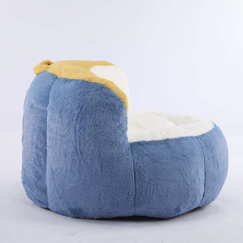 Oversized Floor Soft Faux Rabbit Fur Bean Bag Sofa Chair, Blue/White/Yellow Faux Fur