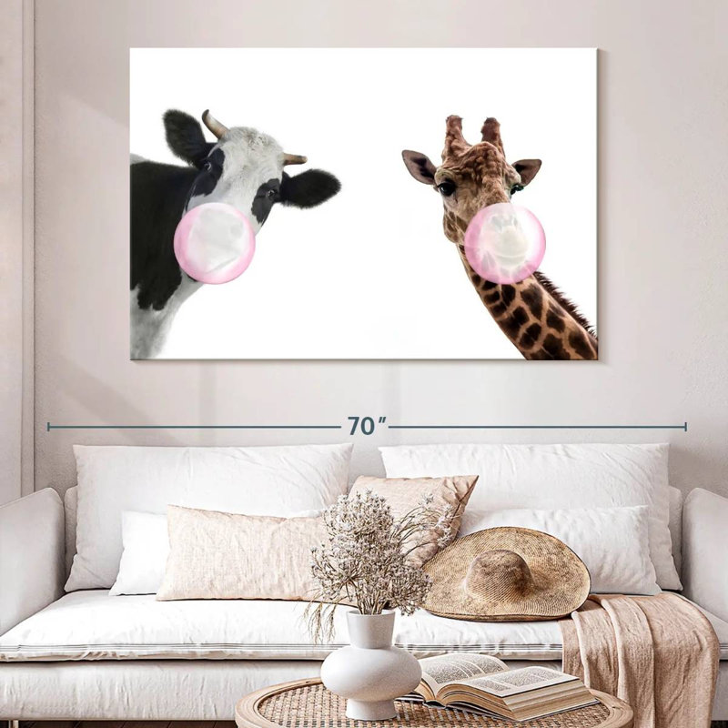 «Bubble Gum», animaux rigolos sur toile, H 51 po x l 34 po x P 1,25 po