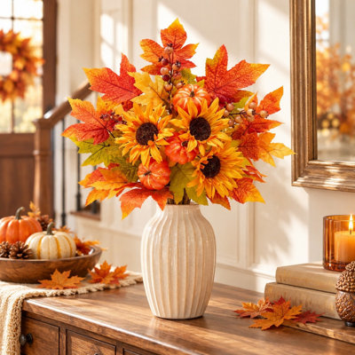 Ensemble de 4 tiges florales artificielles 4 pièces avec tournesols et citrouilles