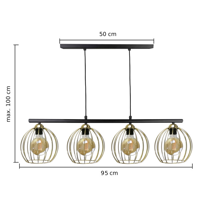 Gharass 4 - Light Kitchen Island Pendant, Black/Gold