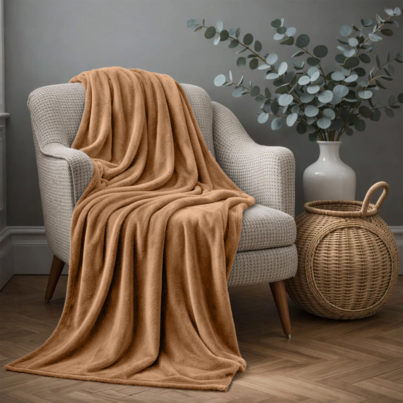 Jeté polaire en flanelle de luxe, Grand (90 x 90), Chameau