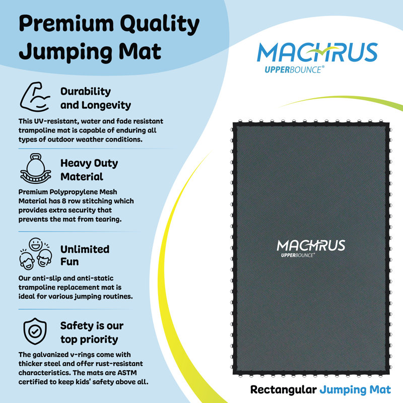 Machrus Upper Bounce Replacement Jumping Mat For Rectangular Trampoline Frames With 108 V-Rings, Using 7" Springs - MAT ONLY