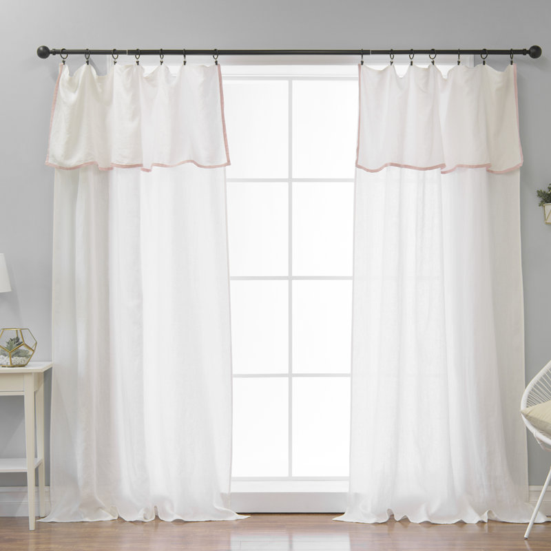 Panneau de rideau simple semi-transparent en lin Kelsi, Ivoire / Rose, l 52 po x L 84 po