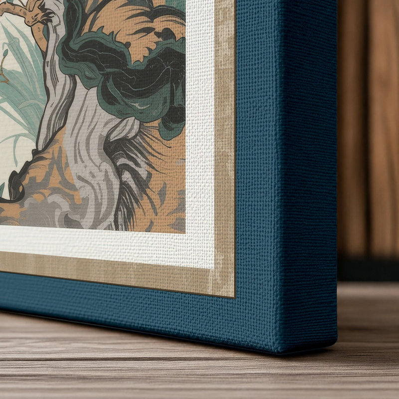 Branches in Bloom Japandi - Wrapped Canvas, 24x16 - 61.0 x 40.6 cm, Teal Border