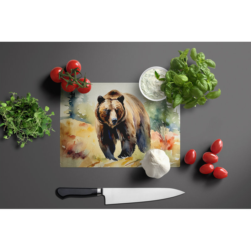 Grizzly Bear Glass Cutting Board Large