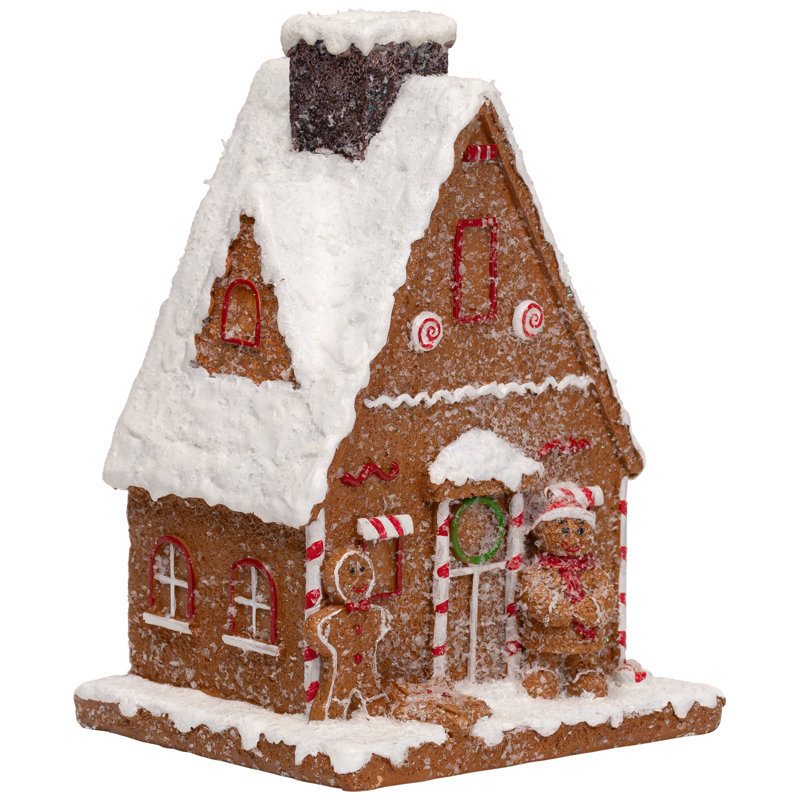 Frosted Gingerbread House With Gingerbread Man Christmas Decoration - 8.5"