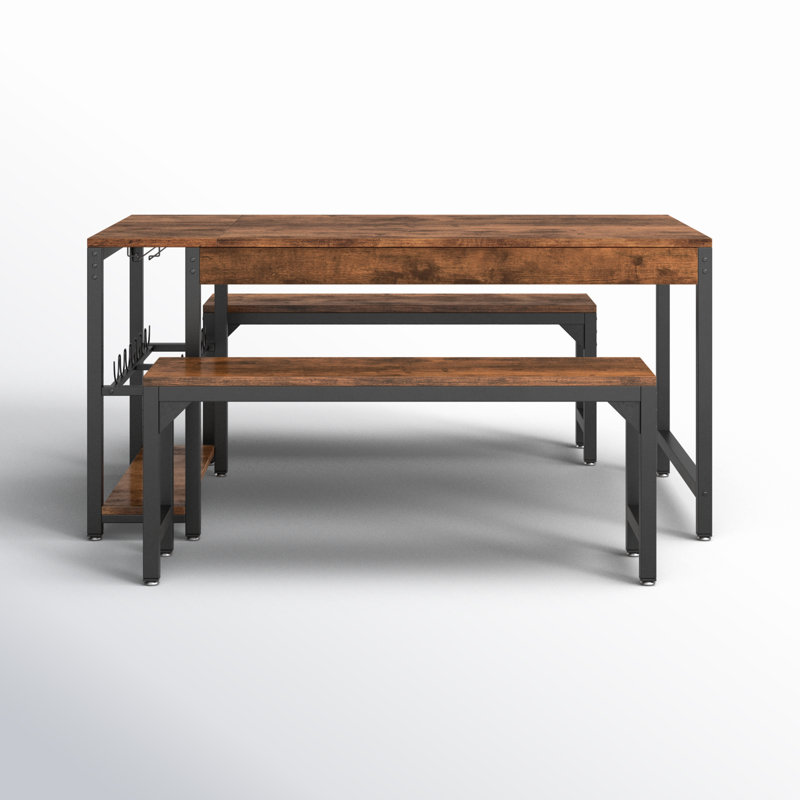 Paulsen 63'' 3 Piece Dining Table Set with 2 Bench & Wine Glass Holder