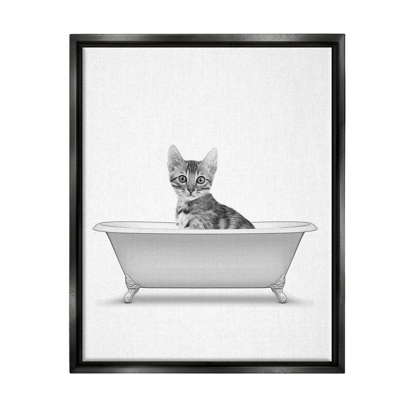 «Kitten In Bathroom Tub Animal» par Annalisa Latella, impression, Cadre flottant noir de jais, H 21 po x l 17 po x P 1,7 po