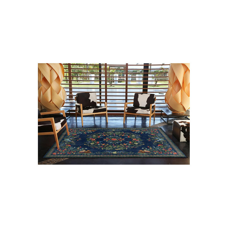 Tapis décoratif géométrique bleu à motif géométrique lavable à la machine, Sous-tapis rectangulaire 5 pi 1 po x 7 pi 7 po inc