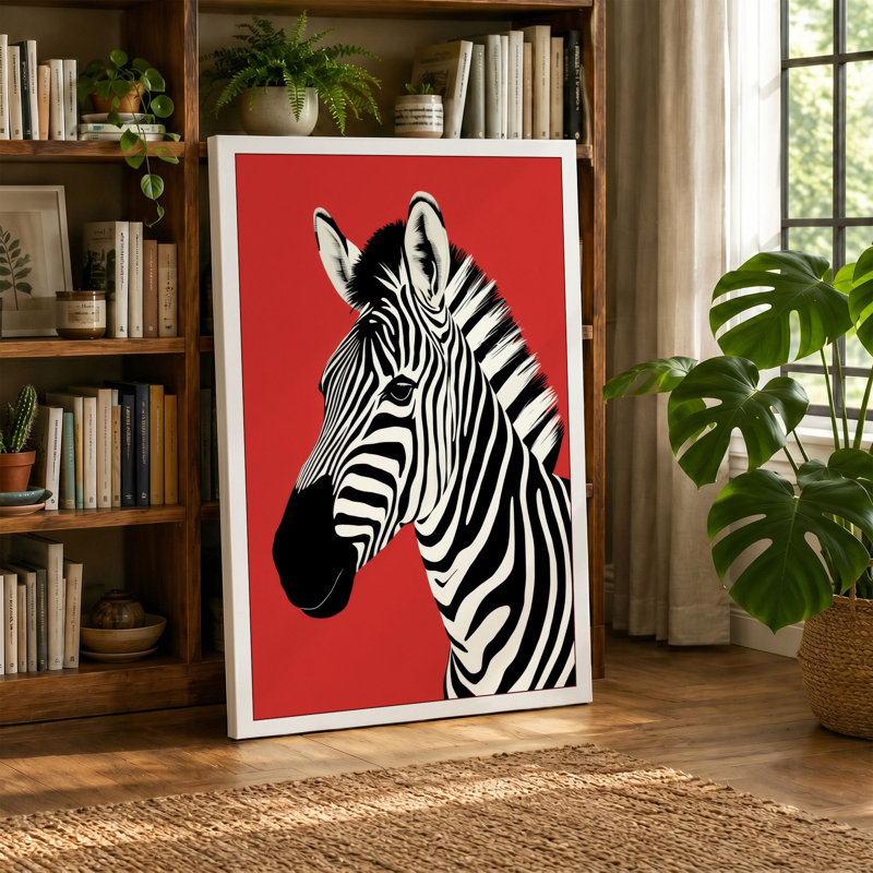 Zebra Portrait Modern - Wrapped Canvas, 18x12 - 45.7 x 30.5 cm, Teal Border