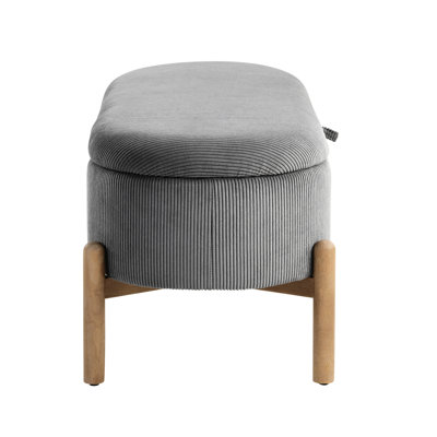 Elegant Gray Corduroy Storage Bench With Strong Wood Legs And Versatile Function Mid-Century Inspired Leg Base Option