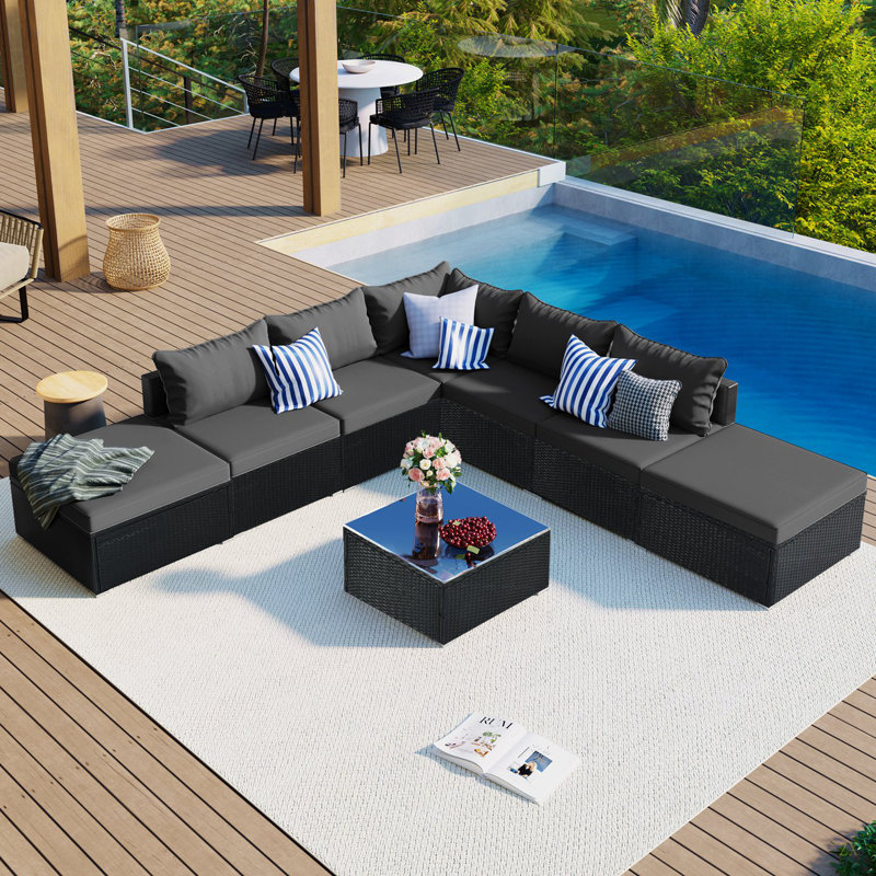 Ensemble de mobilier d'extérieur 8 pièces, ensemble de conversation en osier de jardin, coussins combinables pour canapé simple