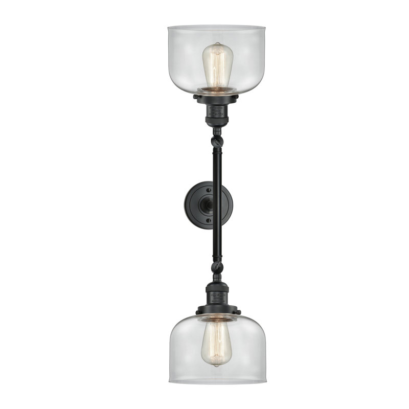 Bell - Luminaire de meuble-lavabo 19 po 2 lumières, Clair, Ampoule à DEL rétro de 6 watts, Noir mat