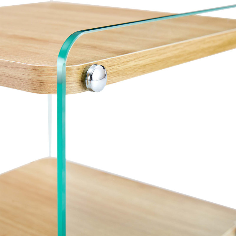 3 Levels Nightstand, Side Table, Bedside Table With Tempered Glass Leg, Accent Table, Transparent/Wood