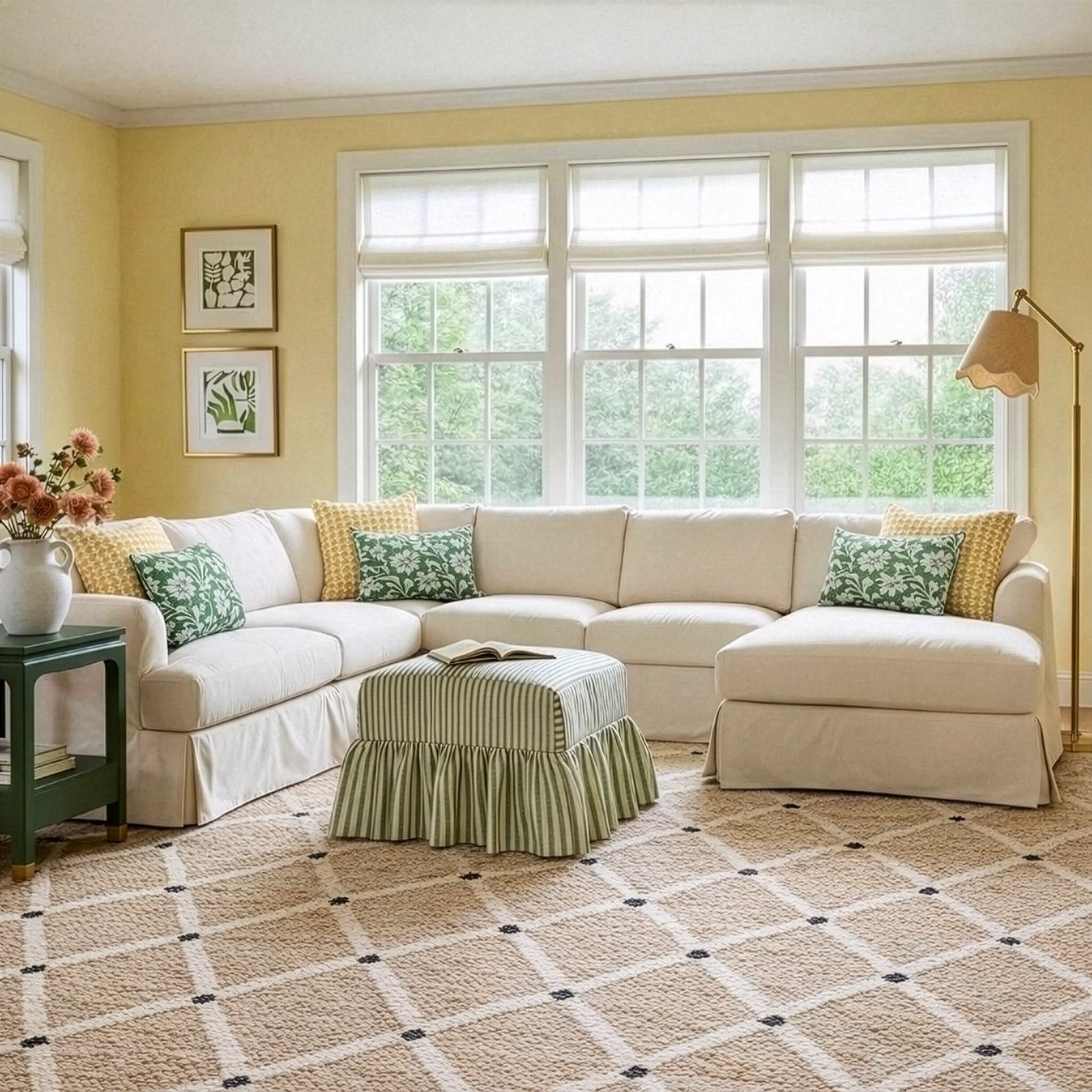 Lucia Upholstered Chaise U-Sectional, Right Hand Facing, Macarena Light Gray Canvas