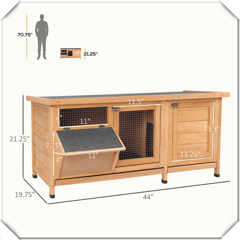 Grand cage à petits lapins en bois, Jaune, H 21,3 po x l 44 po x P 19,8 po
