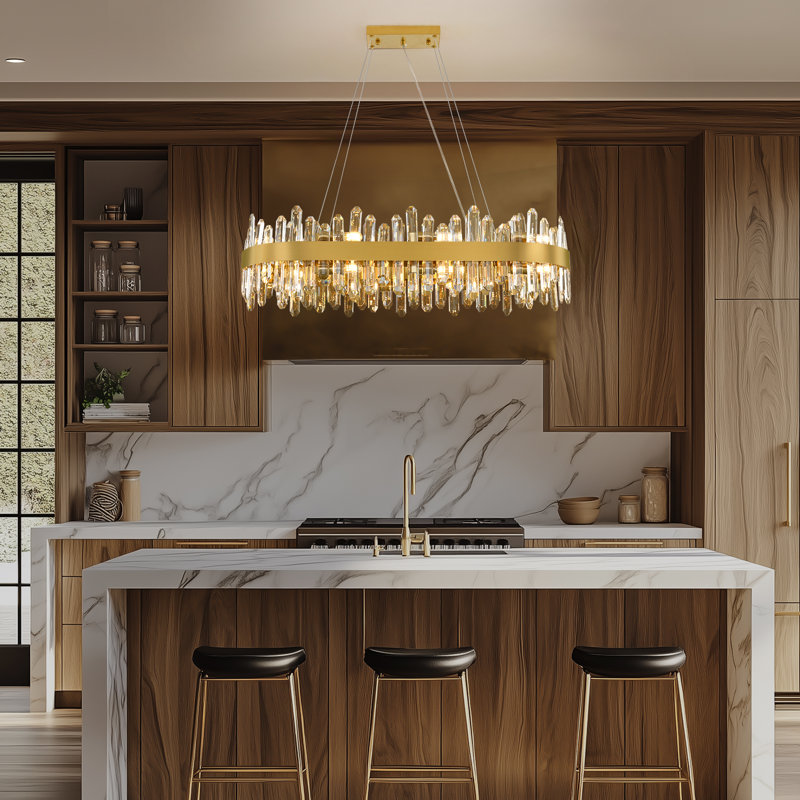Stith 16/20 - Light Dimmable Modern Kitchen Island Rectangle Chandelier With Crystal Accents, 16 Lights