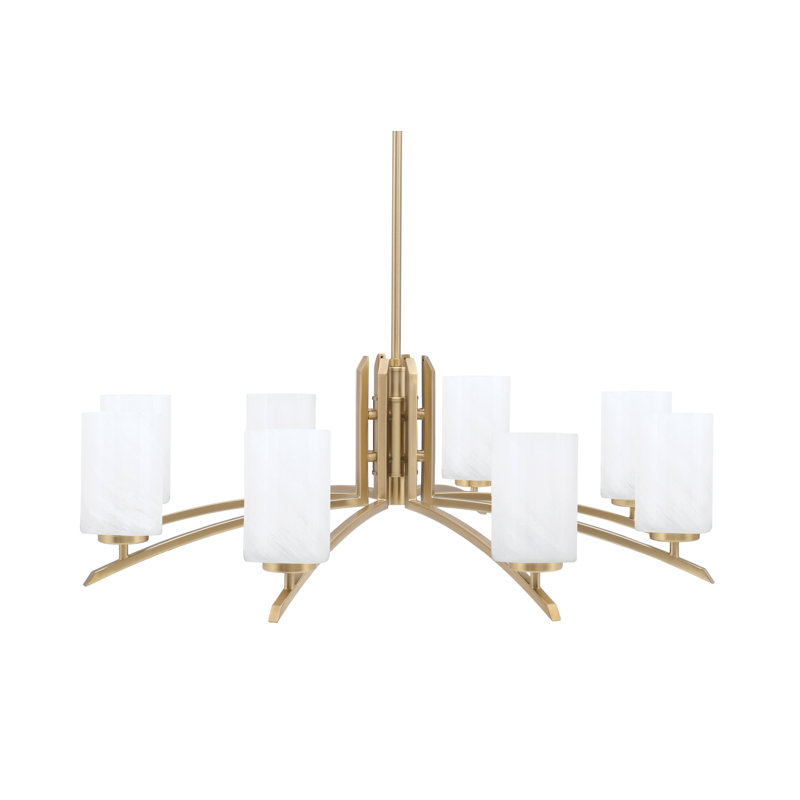 Lustre 8 lumières kurve au fini laiton nouvel âge avec verre de 4 po, Blanc