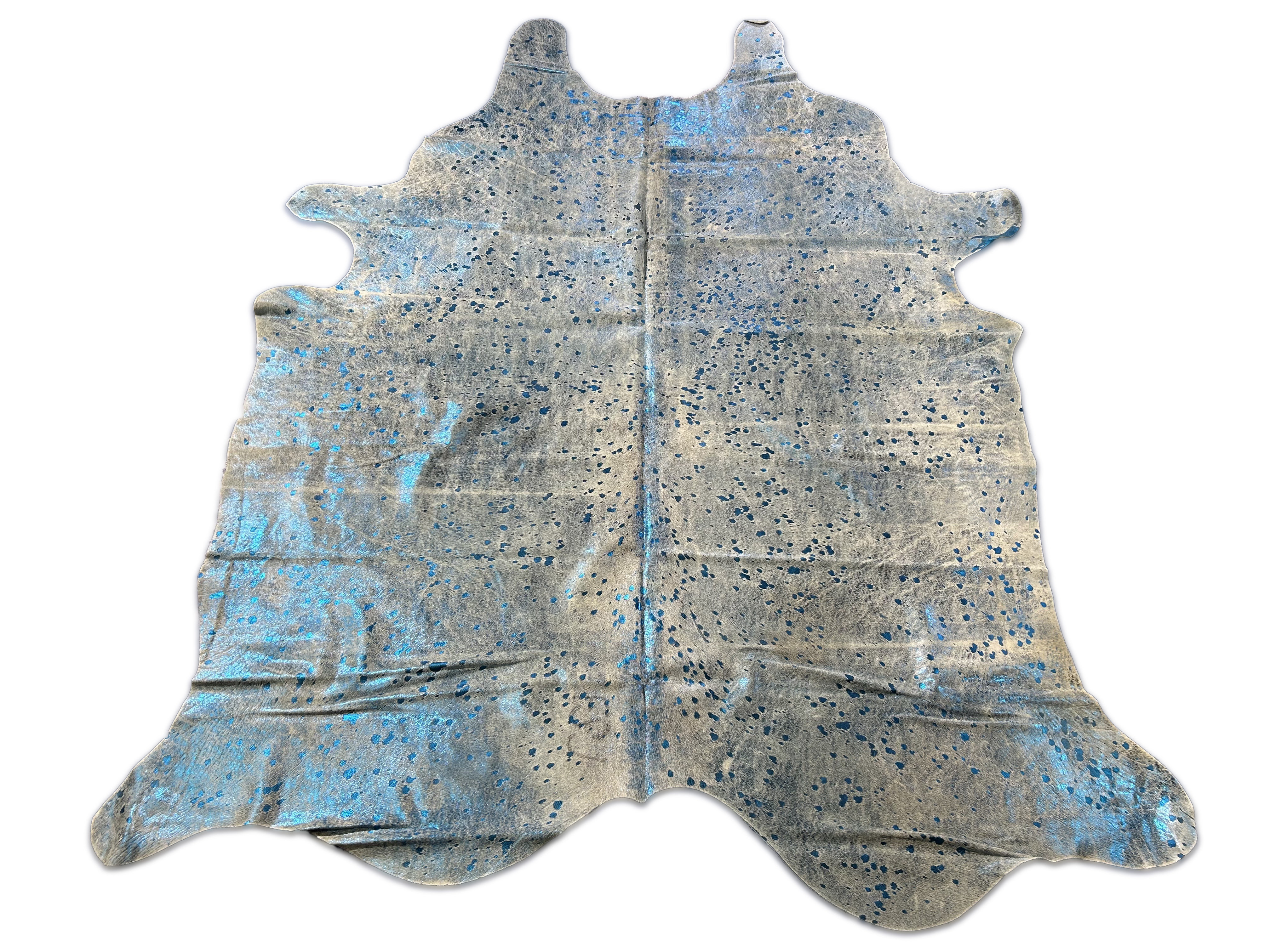 Foundry Select Handmade Blue Metallic Acid Washed Cowhide Rug | Wayfair