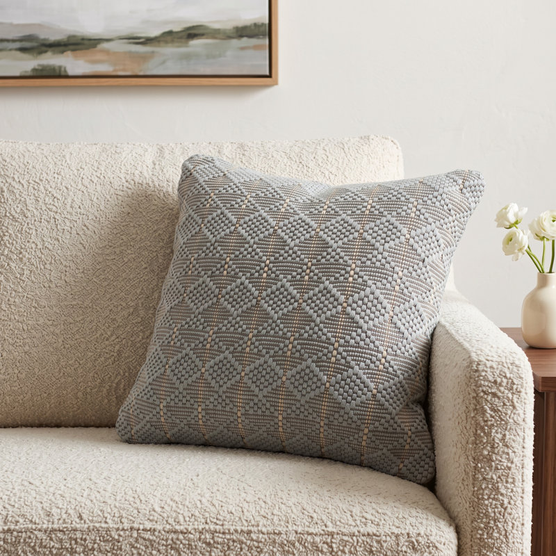 Levon Embroidered Outdoor Throw Pillow, Light Blue/Gray, Polyfill