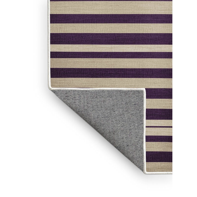 Tapis beige à rayures horizontales lavable à la machine, Carré 4 pi