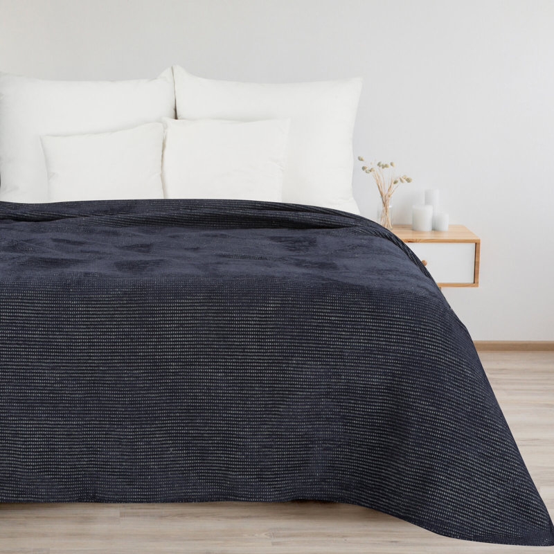 Montevia Cotton Blend No Pattern Bedspread, 220 x 240 cm, Marine
