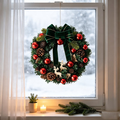 Christmas Front Door Wreath Circular Hanging Wreath with Assorted Decorations for Decor Christmas Decor Gifts
