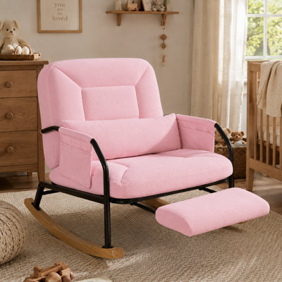 Fauteuil à bascule surdimensionné avec dossier réglable en 4 positions et repose-pieds rétractable, avec coussin et poches, idéal pour le salon, la chambre à coucher, la chambre d'enfant et le balcon, en velours côtelé.