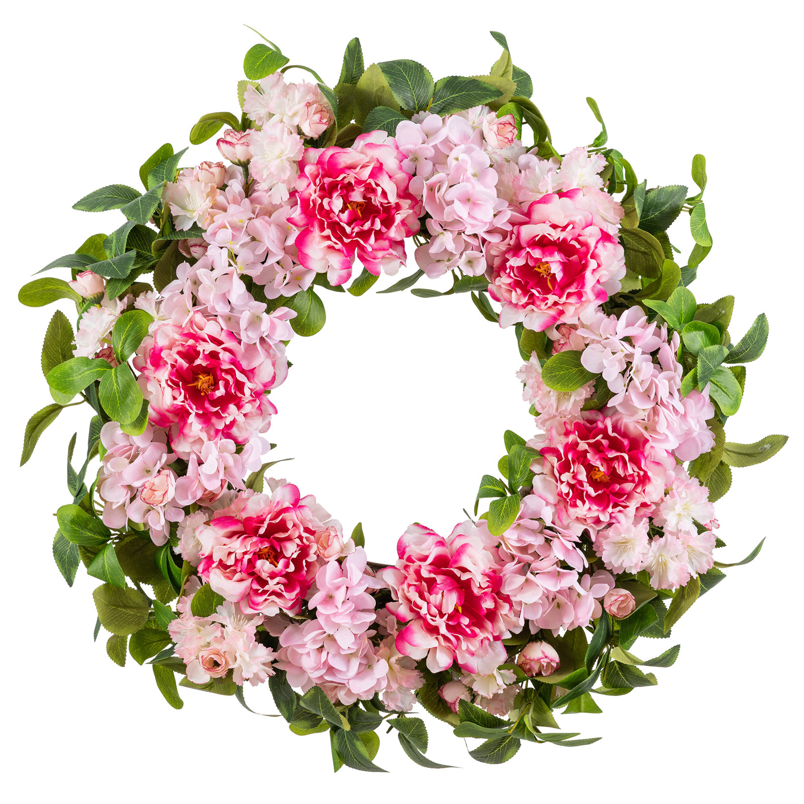 24" D Floral Wreath, Pink Hydrangea,Peony & Cherry