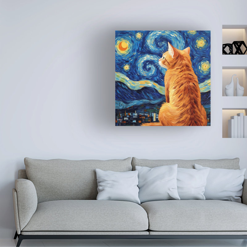 Animaux sous la nuit étoilée sur toile, L 14 po x H 14 po
