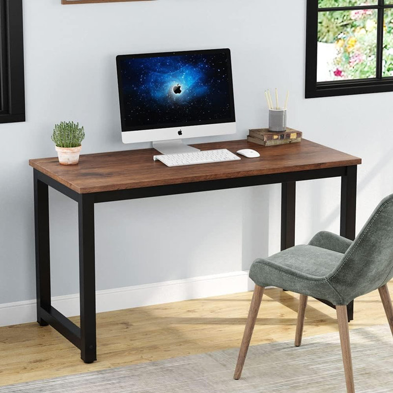 Bureau d'ordinateur moderne et simple, table d'ordinateur de bureau rétro de 47 pouces, bureau d'écriture pour bureau personnel, brun rustique