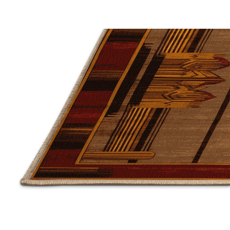 Tapis art déco brun lavable à la machine, Rond 5 pi