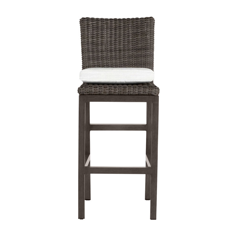 Rustic 30.5" Patio Bar Stool with Cushion, Slate Gray, Rollo Lace InsideOut® Linen, No Welt